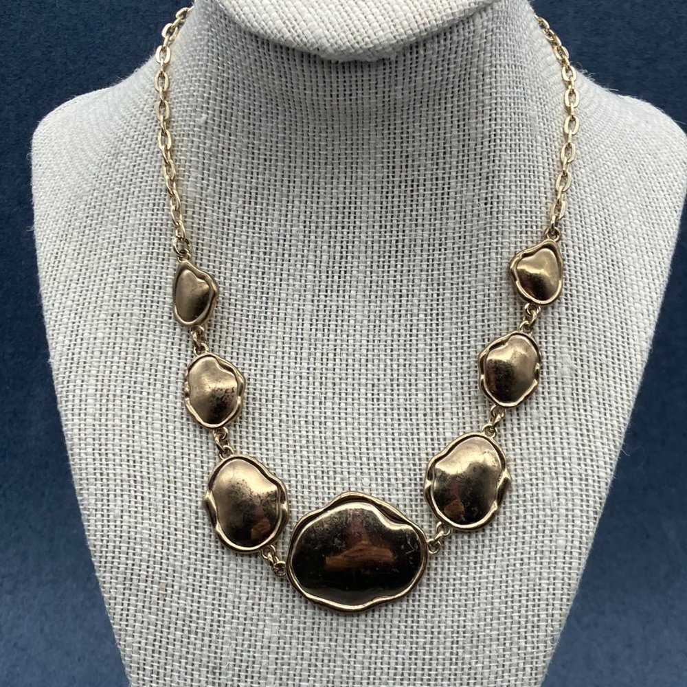 Organic Shaped Gold Necklace As Is Graduated Adjustable Chain Link Lobster Claw